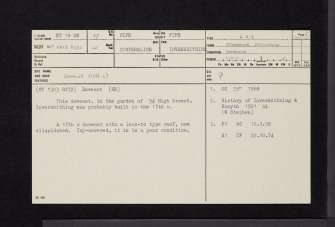 Inverkeithing, 52 High Street, Dovecot, NT18SW 37, Ordnance Survey index card, page number 1, Recto