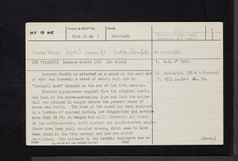 Lochore Castle, NT19NE 1, Ordnance Survey index card, page number 1, Recto