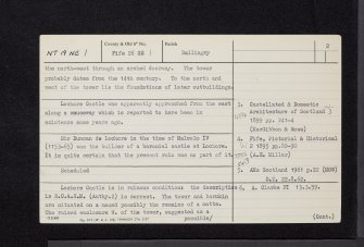 Lochore Castle, NT19NE 1, Ordnance Survey index card, page number 2, Verso