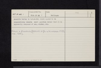 Lochore Castle, NT19NE 1, Ordnance Survey index card, page number 3, Recto