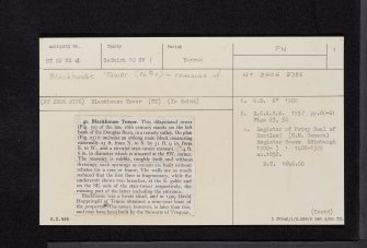 Blackhouse Tower, NT22NE 4, Ordnance Survey index card, page number 1, Recto