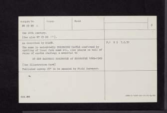 Horsburgh Castle, NT23NE 6, Ordnance Survey index card, page number 2, Verso