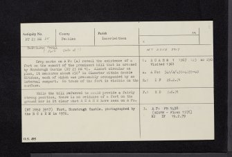 Horsburgh Castle, NT23NE 25, Ordnance Survey index card, Recto