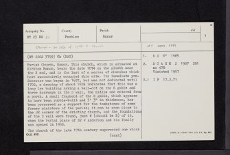 Kirkton Manor, Manor Parish Church, NT23NW 21, Ordnance Survey index card, page number 1, Recto