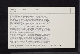 Hallyards, NT23NW 22, Ordnance Survey index card, page number 2, Verso