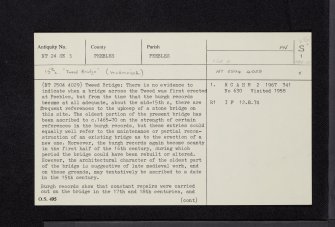 Peebles, Tweed Bridge, NT24SE 3, Ordnance Survey index card, page number 1, Recto