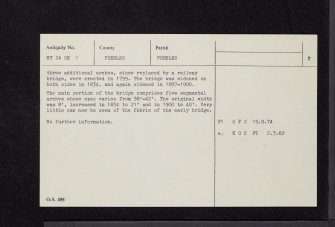 Peebles, Tweed Bridge, NT24SE 3, Ordnance Survey index card, page number 2, Verso