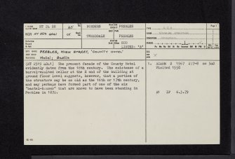 Peebles, High Street, County Hotel, NT24SE 45, Ordnance Survey index card, page number 1, Recto