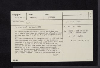 Meldon Burn, NT24SW 15, Ordnance Survey index card, page number 1, Recto