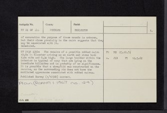 Harehope, NT24SW 44, Ordnance Survey index card, page number 2, Verso