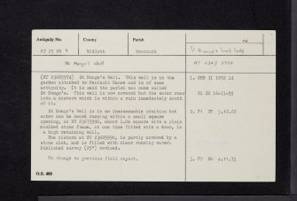 Penicuik, St Mungo's Well, NT25NW 8, Ordnance Survey index card, Recto