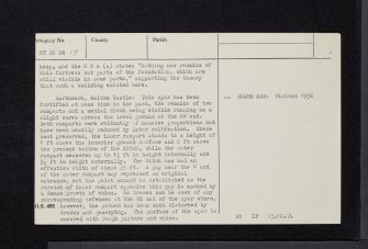 Maiden Castle, NT26SE 17, Ordnance Survey index card, page number 2, Verso