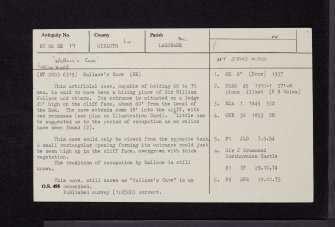 Wallace's Cave', NT26SE 19, Ordnance Survey index card, Recto