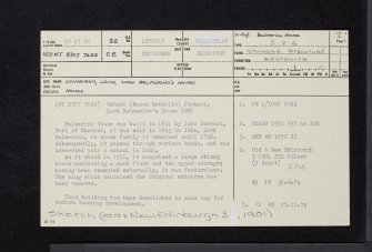 Edinburgh, Coatfield Lane, Balmerino House, NT27NE 32, Ordnance Survey index card, page number 1, Recto