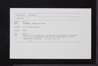 Edinburgh, Arboretum Place, Royal Botanic Garden, Inverleith House, NT27NW 27, Ordnance Survey index card, Recto