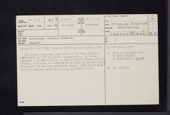 Edinburgh, Leith Wynd, Orphans' Hospital, NT27SE 137, Ordnance Survey index card, page number 1, Recto