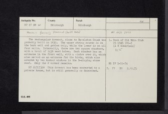 Edinburgh, Ravelston Dykes Road, Ravelston House, Dovecot, NT27SW 41, Ordnance Survey index card, Recto