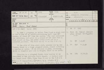 Balbie, NT28NW 11, Ordnance Survey index card, page number 1, Recto