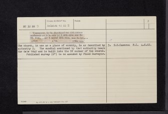 Yarrow Parish Church, NT32NE 9, Ordnance Survey index card, page number 2, Verso