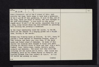 Elibank Castle, NT33NE 9, Ordnance Survey index card, page number 2, Verso