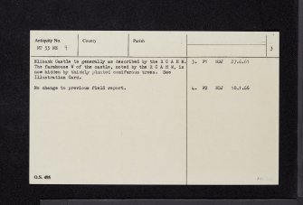 Elibank Castle, NT33NE 9, Ordnance Survey index card, page number 3, Recto