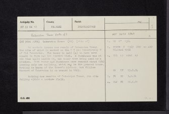 Caberston Tower, NT33NE 13, Ordnance Survey index card, Recto