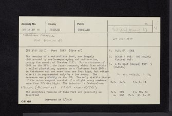 Traquair, Chester Hill, NT33NW 18, Ordnance Survey index card, Recto