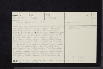 Traquair, Old Parish Church, NT33SW 12, Ordnance Survey index card, page number 1, Recto