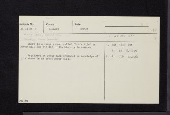 Lot's Wife', Dewar Hill, NT34NE 2, Ordnance Survey index card, Recto