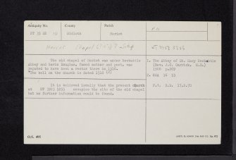 Heriot, Heriot Kirk, NT35SE 10, Ordnance Survey index card, Recto