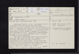 Elphinstone Tower, NT36NE 2, Ordnance Survey index card, page number 1, Recto