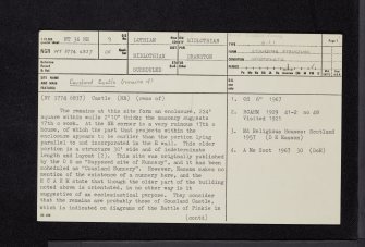 Cousland Castle, NT36NE 9, Ordnance Survey index card, page number 1, Recto