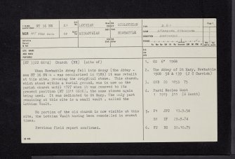 Newbattle Abbey, St Mary's Church, NT36NW 21, Ordnance Survey index card, page number 1, Recto