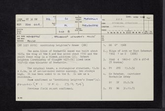 Newbattle Abbey, Archbishop Leighton's House, NT36NW 22, Ordnance Survey index card, page number 1, Recto