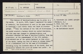 Prestongrange, Morrison's Haven, NT37SE 12, Ordnance Survey index card, page number 1, Recto