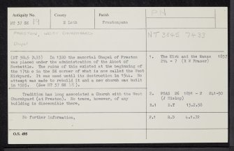 Preston, West Churchyard, NT37SE 19, Ordnance Survey index card, Recto