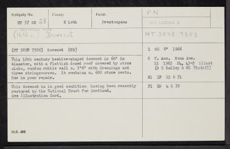 Prestonpans, Northfield House, Doocot, NT37SE 28, Ordnance Survey index card, Recto