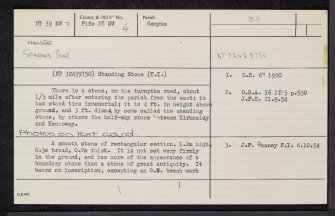 Earlseat, NT39NW 2, Ordnance Survey index card, Recto