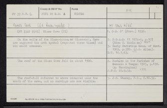 East Wemyss, Glass Cave, NT39NW 6, Ordnance Survey index card, page number 1, Recto