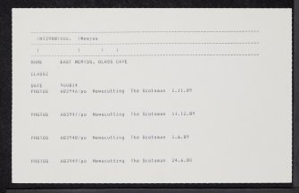 East Wemyss, Glass Cave, NT39NW 6, Ordnance Survey index card, Recto