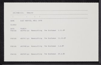 East Wemyss, Well Cave, NT39NW 10, Ordnance Survey index card, Recto