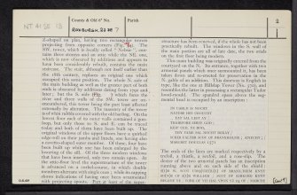 Branxholme Castle, NT41SE 13, Ordnance Survey index card, page number 2, Verso