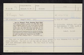 Haining Deer Park, St Mungo's Well, NT42NE 7, Ordnance Survey index card, Recto