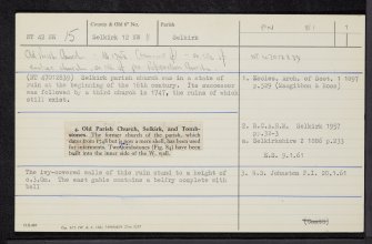 Selkirk, Kirk Wynd, Old Parish Church And Burial-Ground, NT42NE 15, Ordnance Survey index card, page number 1, Recto