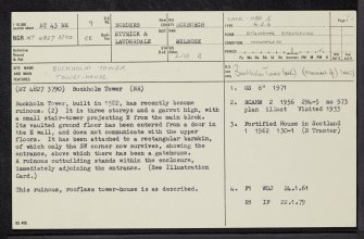 Buckholm Tower, NT43NE 9, Ordnance Survey index card, page number 1, Recto