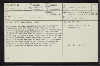 Yair Bridge, NT43SE 5, Ordnance Survey index card, page number 1, Recto
