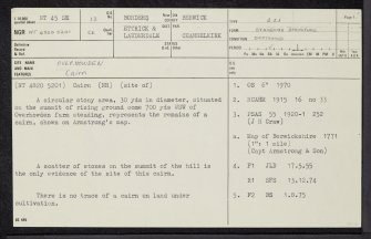 Overhowden, NT45SE 13, Ordnance Survey index card, page number 1, Recto