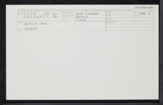 Saltoun Hall, Stables, NT46NE 28, Ordnance Survey index card, Recto