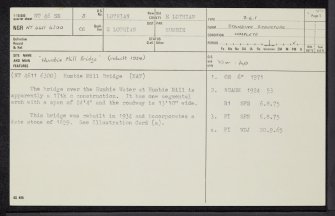 Humbie Mill Bridge, NT46SE 3, Ordnance Survey index card, page number 1, Recto