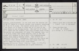 Johnstounburn House, Dovecot, NT46SE 10, Ordnance Survey index card, page number 1, Recto